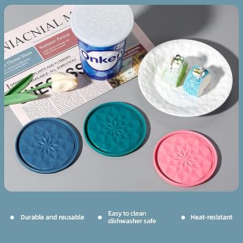 Yoghurt Pot Lids ONLY Fit 9.5cm Diameter Pots Reusable Silicone Large Tops, for 9.5cm Yogurt, Cream Pots (Multicolor, 4)