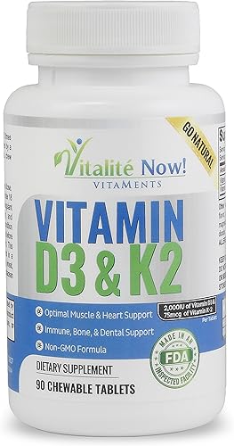 Best Vitamin D3 2000 UI + K2 - Absorción optimizada en la mejor forma MK7 para la salud pulmonar, huesos fuertes y corazón saludable - Todo natural