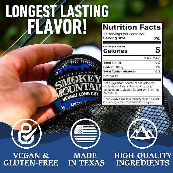 Smokey Mountain Snuff, 5 Cans - Arctic Mint - Tobacco Free, Nicotine Free by Smokey Mountain