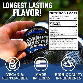 Smokey Mountain Snuff, 5 Cans - Arctic Mint - Tobacco Free, Nicotine Free by Smokey Mountain