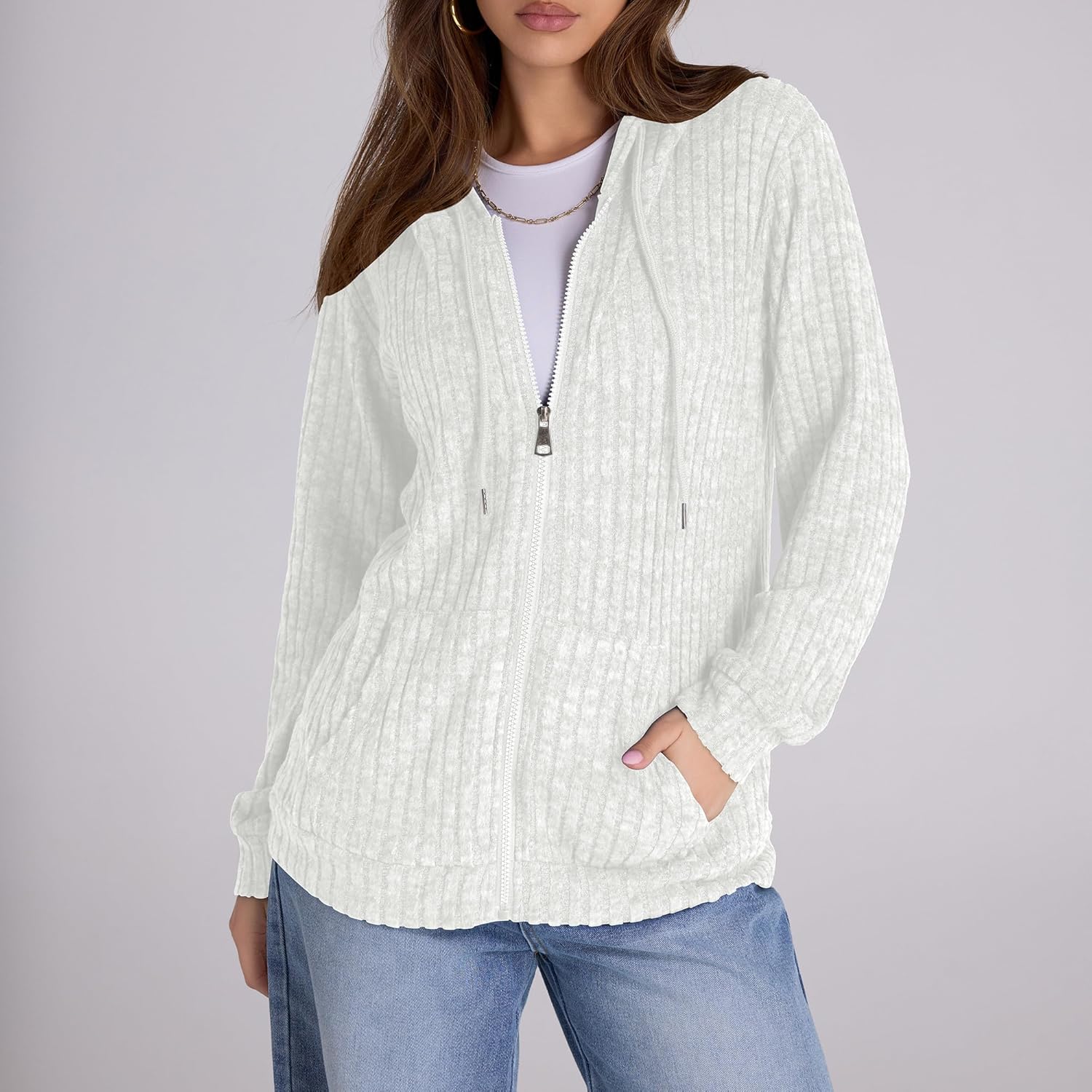 Zip Up Hoodie Women Oversized Sweatshirt Long Sleeve 2026 Fall Outfit Lightweight Jackets Workout Clothes - Image 2