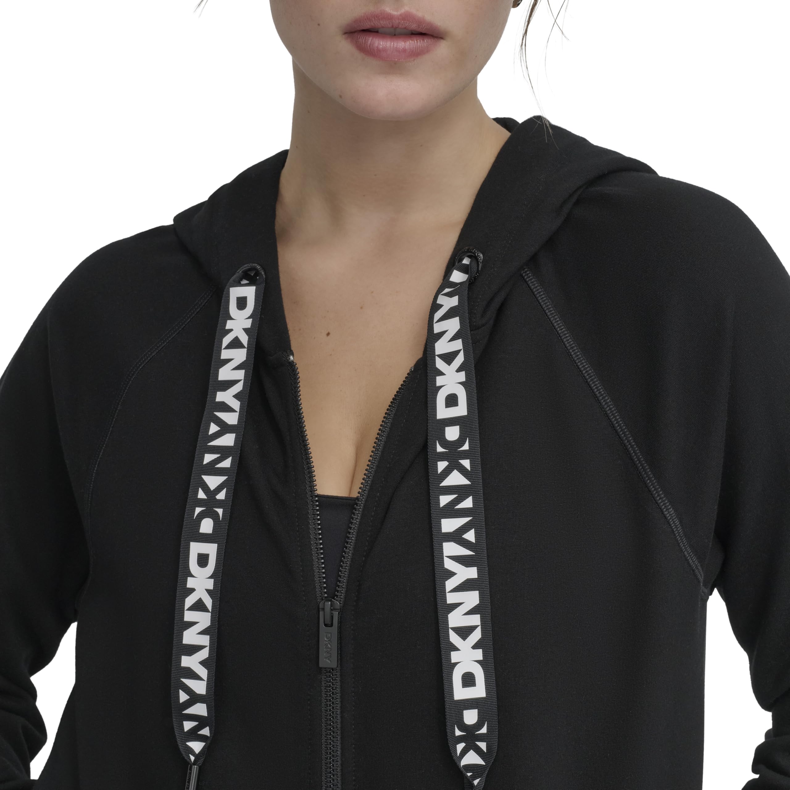 DKNY Logo Drawstring Full Zip Fleece Hoodie Sudadera con Capucha para Mujer