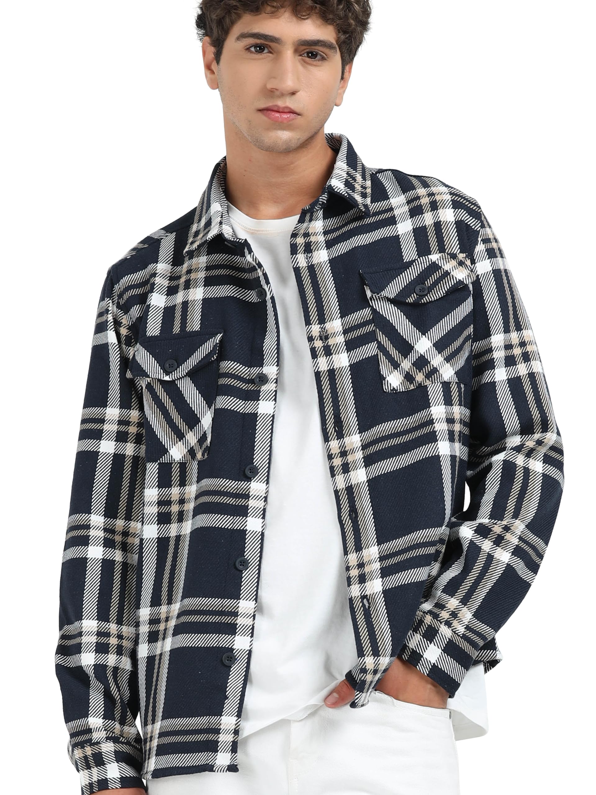 stitchx Men's Full Sleeve Overshirt Checkered Textured Shacket XS-2XL-picture-12