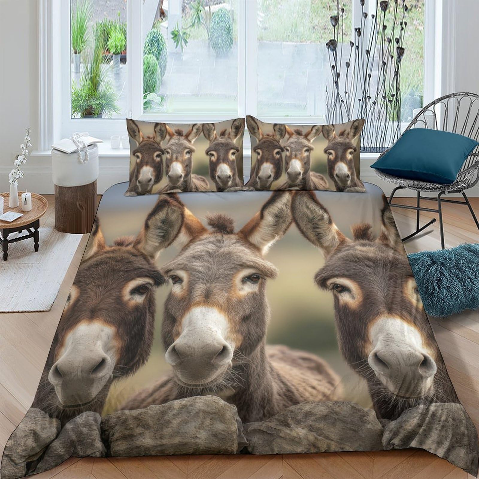 Ctjqhvkz Style-3 3D Printed Donkey Animal Fitted Sheet Microfiber Soft Breathable Farmyard Group Mattress Cover For Bedroom Dorm Protection Decor Single（135X200cm）