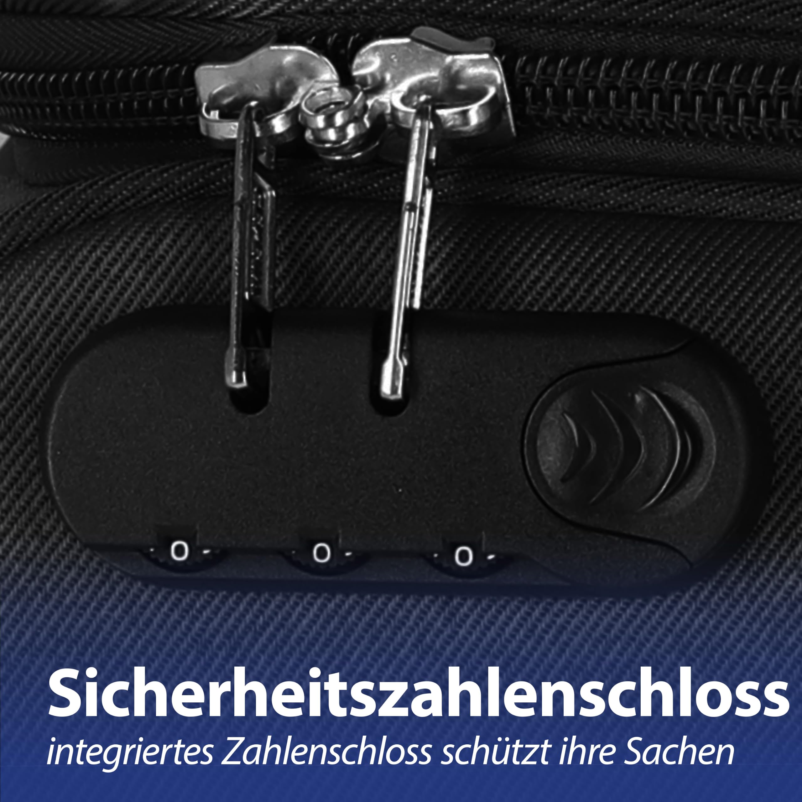Cepewa Kofferset 3er Set aus Stoff | schwarz 3 Größen Nylon | Teleskopstange Doppelrolle Zahlenschloss | Weichschalenkoffer Softkoffer aus Kunstfaser mit Reisverschluss (schwarz)