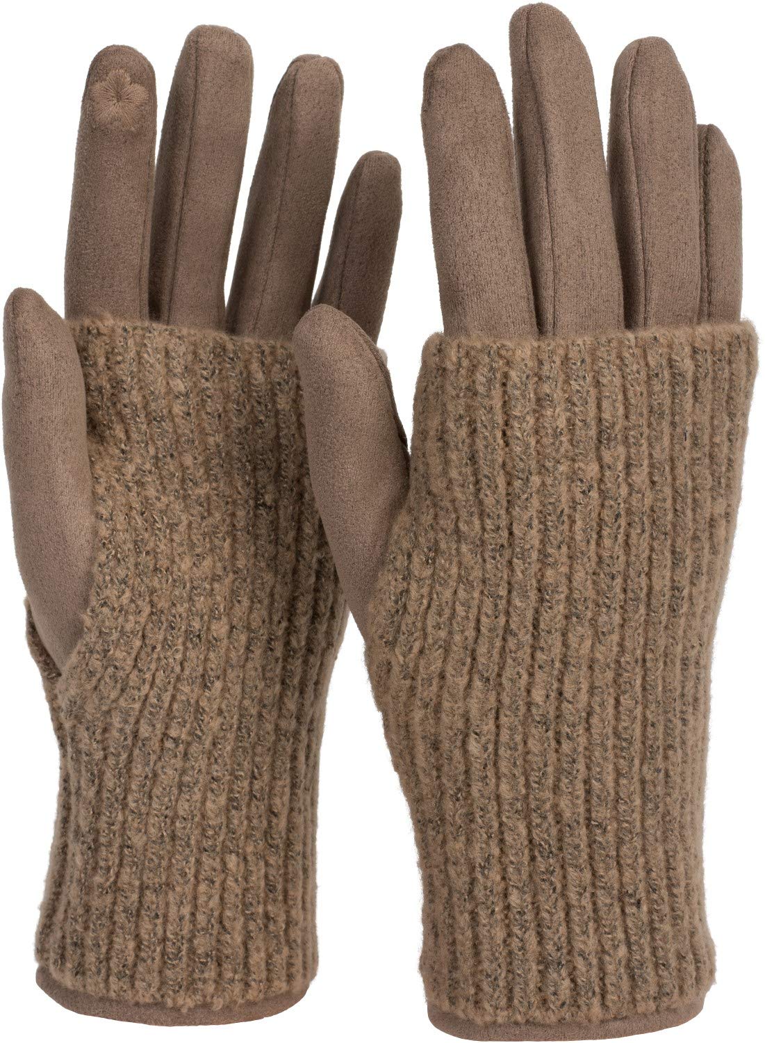 styleBREAKER Women's Cozy Touchscreen Gloves with Removable Knit Cuffs, Warm Winter Gloves for Icy Days 09010022, Colour:Taupe