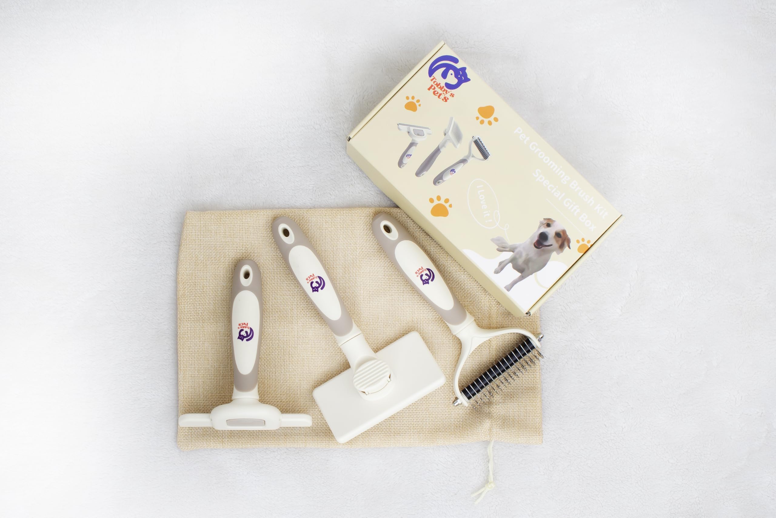 Pet Grooming Kit – 3-Pcs Pet Brush Set with Dematting Tool, Deshedding Brush, Self-Cleaning Slicker Brush – Professional Dog Brushes for Grooming Long-Haired Dogs and Cats