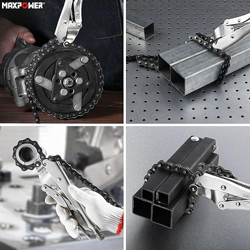 Miniatura 6 de MAXPOWER Abrazadera de cadena de bloqueo, alicates Chian de bloqueo de 9 pulgadas con cadena de 35.8 pulgadas, paquete de 2