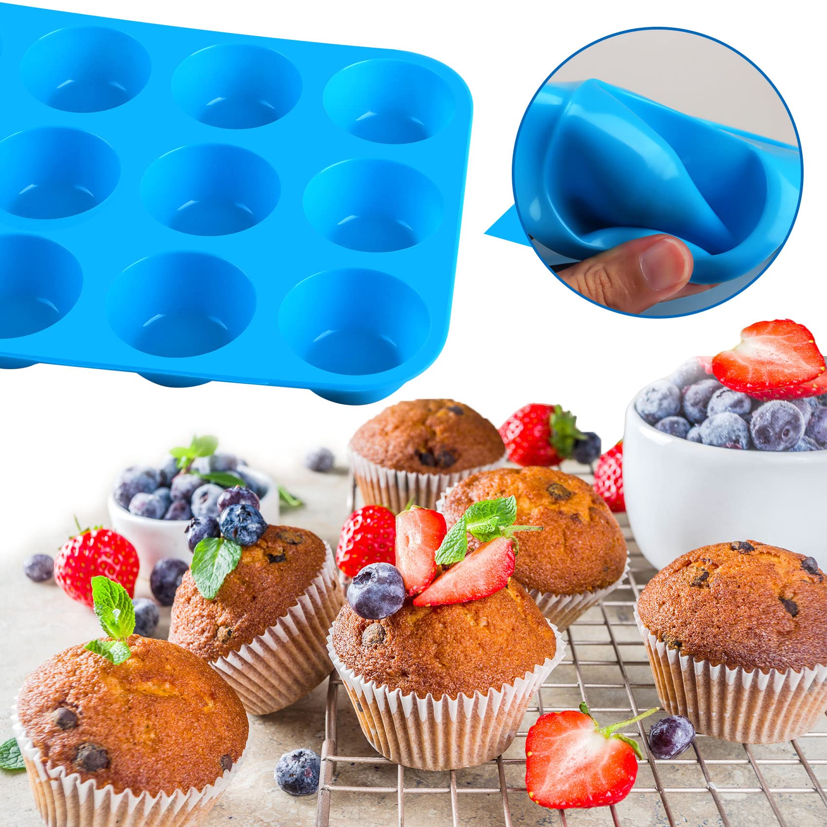 Sidosir 3 Stampi In Silicone Per Muffin Da 12 Tazze – Antioderenti, Riutilizzabili E Flessibili Per Cottura Al Forno, Uova Sode, Brownie E Torte Whoopie