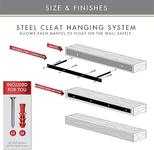 Miniatura 6 de BODRUM WOODEN Beam - Estante flotante rústico de madera maciza, estante de chimenea rústica, repisa de repisa, pintura a base de agua, pino macizo,