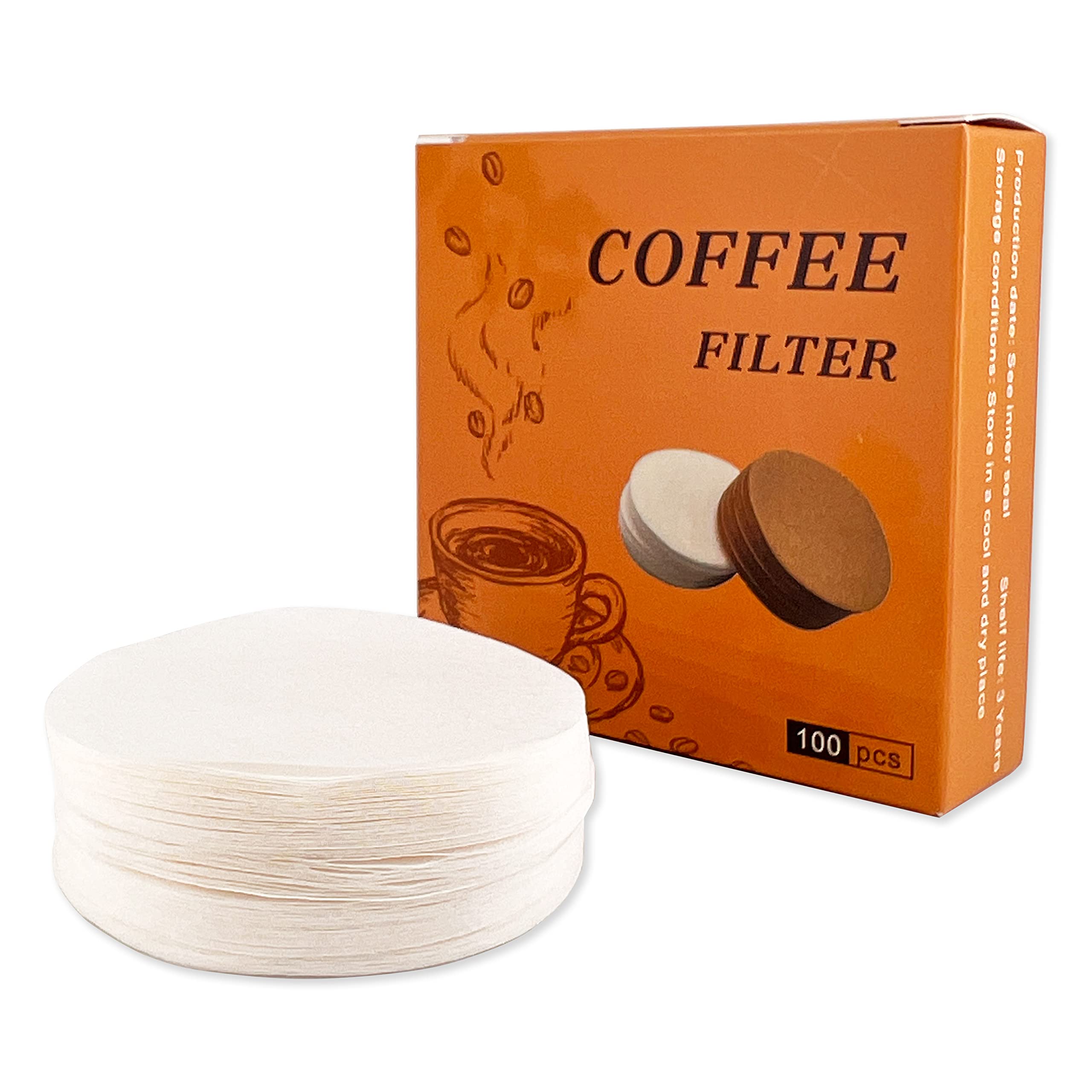 Neouza Kaffee-Papierfilter, rund, für Espressomaschinen, Siebträger, Mokkakanne, 100 Stück, ungebleicht, Einweg-Pucksieb (51 mm)