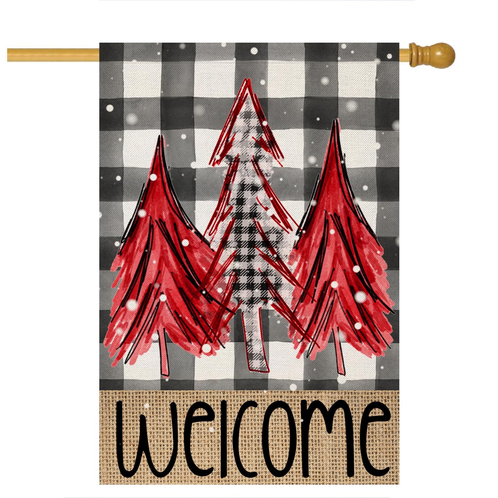 Weihnachtsflagge „Welcome Christmas“ – Rote Baum-Deko Aus Jute, 30,5x45,7 Cm, Wetterfest