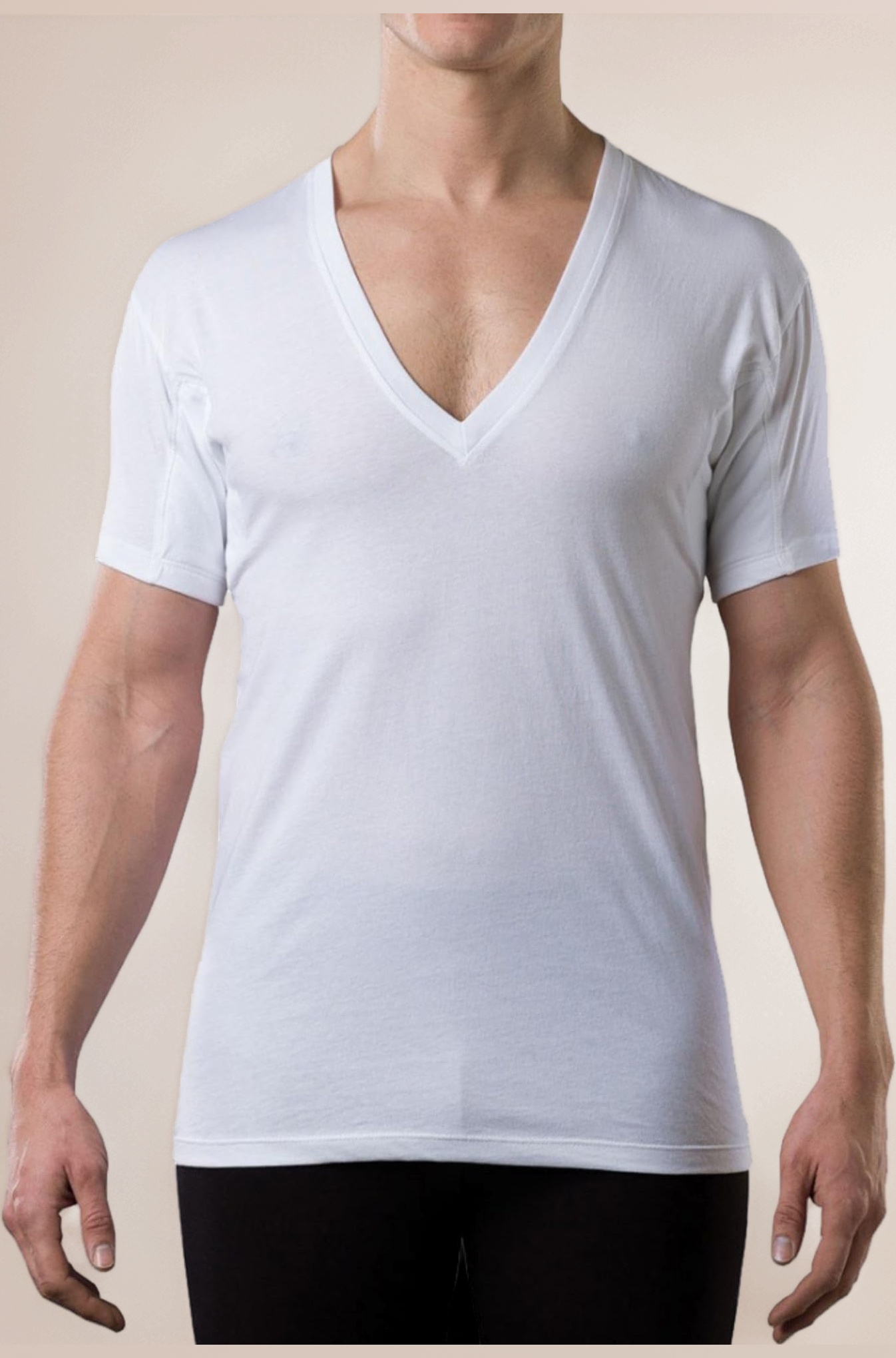Sweatproof Undershirt for Men w/ Underarm Sweat Pads (Original Fit, Deep V-Neck)