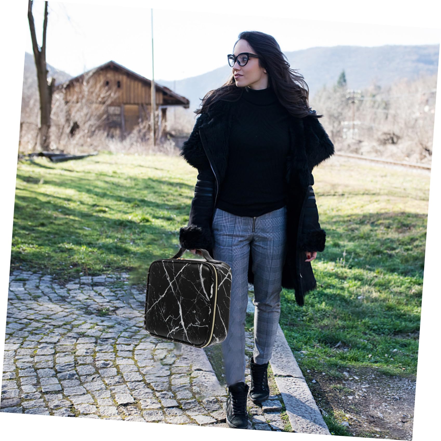 Bolsa de Maquillaje de Viaje Negra Compartimentos de PU