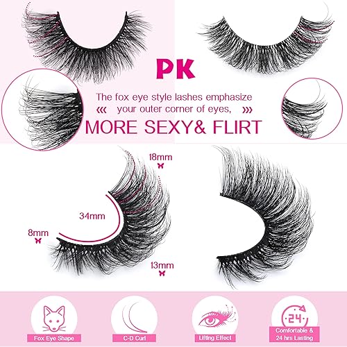 Miniatura 9 de JIMIRE Pestañas postizas de visón sintético, pestañas postizas de volumen esponjoso, aspecto natural dramático, ojo de gato, pestañas postizas de