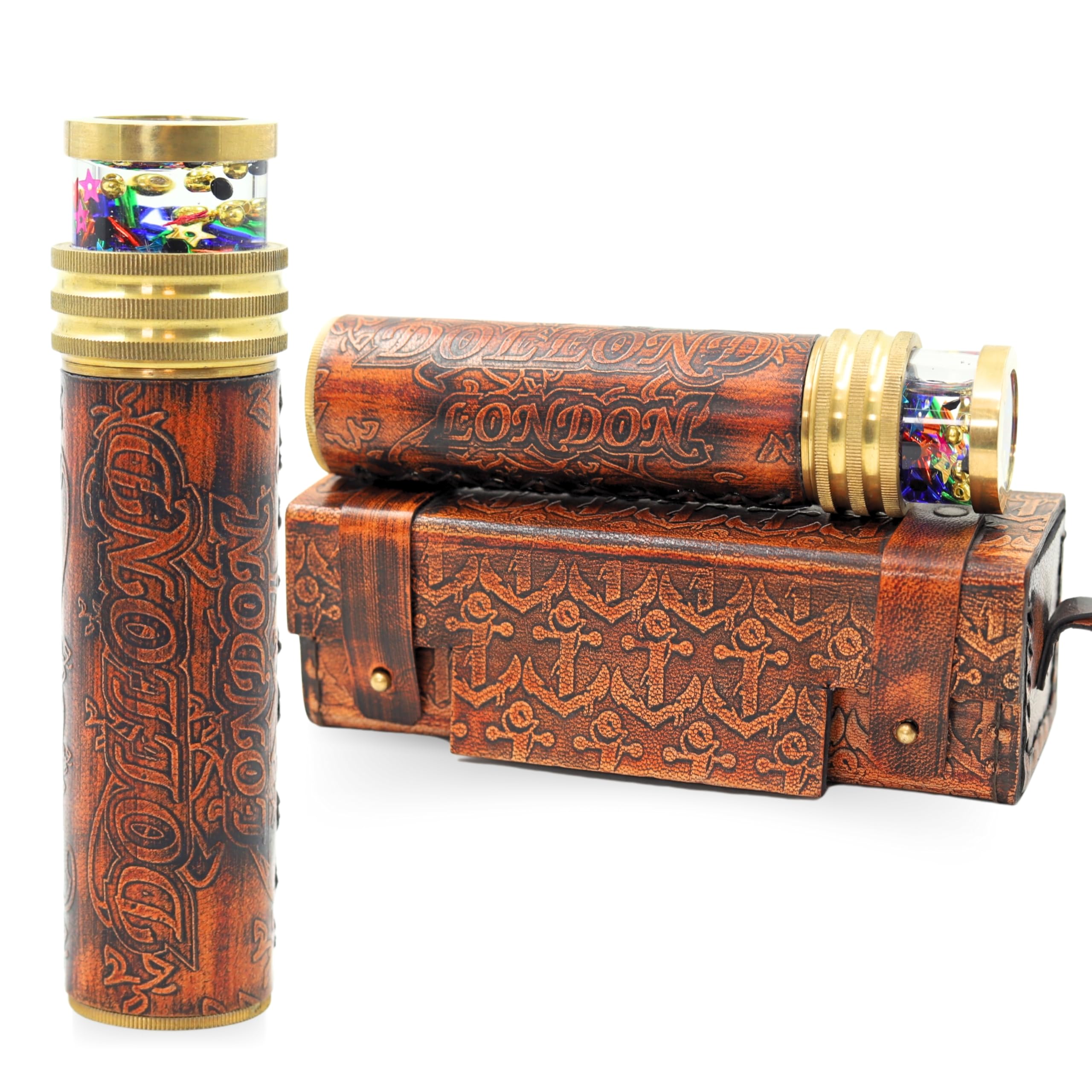 NARRY CRAFT Vintage Nautical Kaleidoscope – Handcrafted Antique Brass Telescope Kaleidoscope (Brown, with Leather Case)
