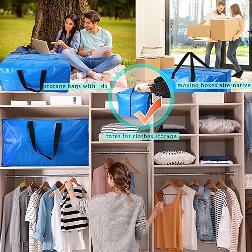 Miniatura 6 de Paquete de 6 bolsas de almacenamiento extra grandes resistentes  asas fuertes y correas de mochila  Bolsas de almacenamiento que ahorran espacio,