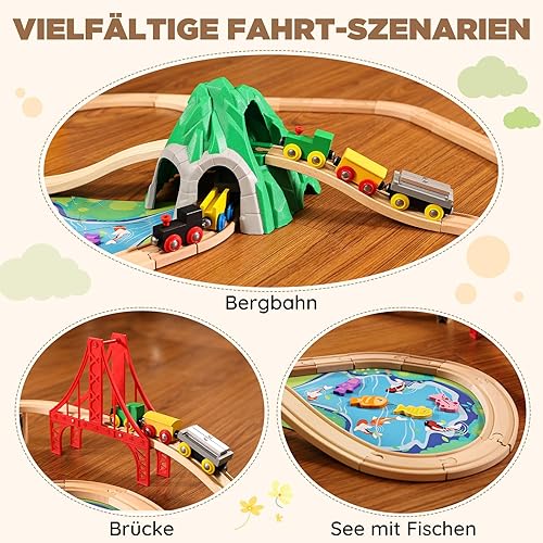 Miniatura 5 de SainSmart Jr. Juego de tren de madera de 112 piezas para niños pequeños  Vías de tren de doble cara, compatible con Brio, Thomas, Melissa & Doug