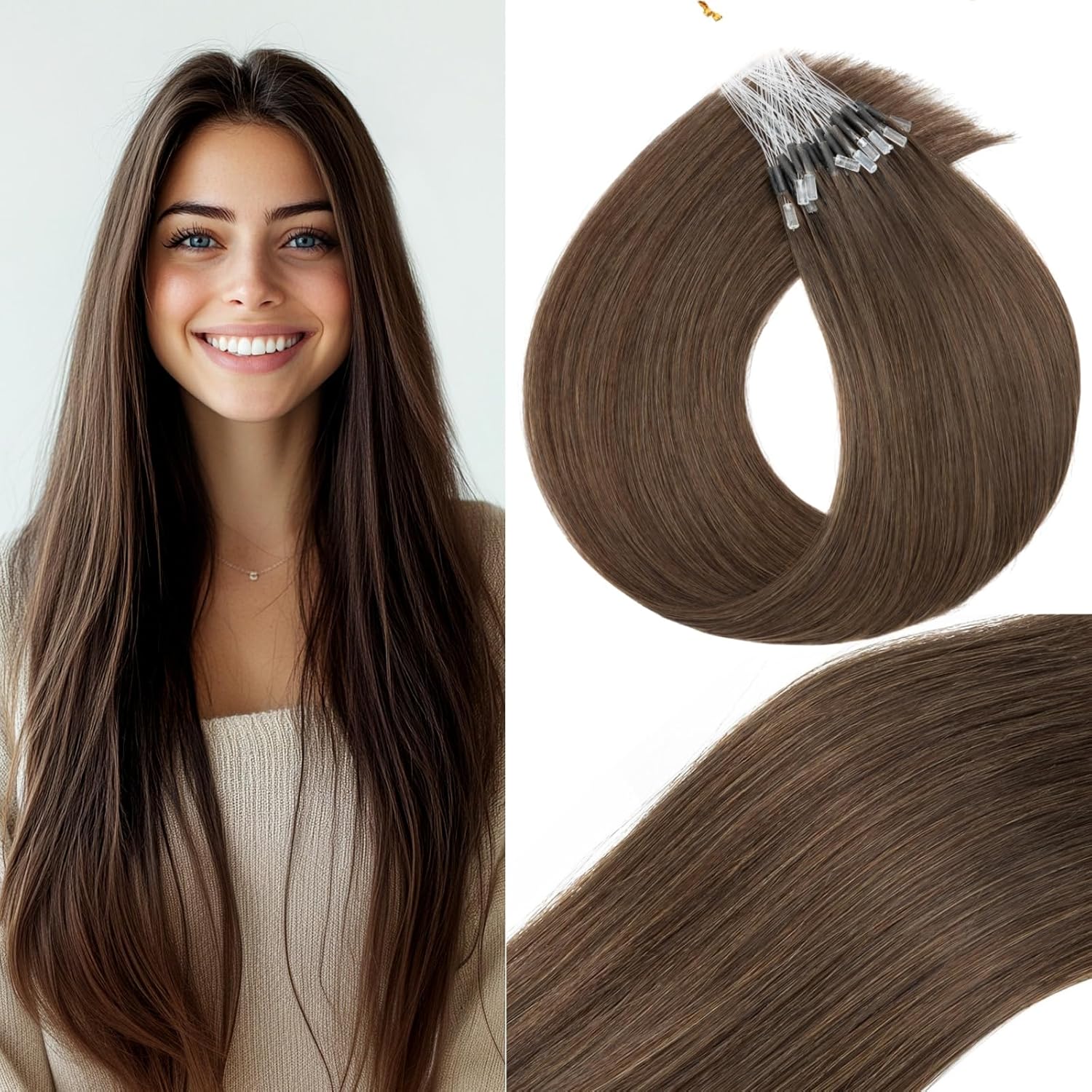 S-noilite U Tip Hair Extensions 100% Real Remy Human Hair Upgraded Micro Ring K Tip Extensions Pre Bonded Keratin Hair Extensions 50g/50 Stands 16 Inch Dark Brown