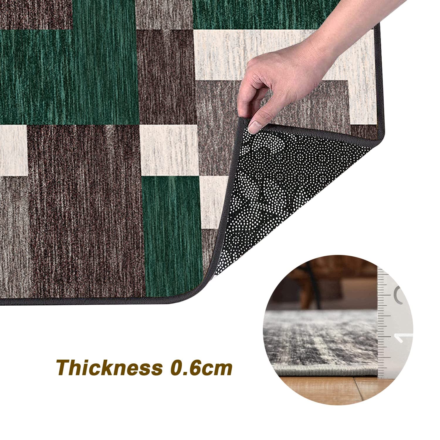 Tappeto per corridoio, antiscivolo, verde, marrone, 2'3 x 5,9 cm, patchwork, lavabile, decorazione per la casa, per cucina, corridoio, soggiorno, porta con retro in gomma, larghezza 40-120 cm