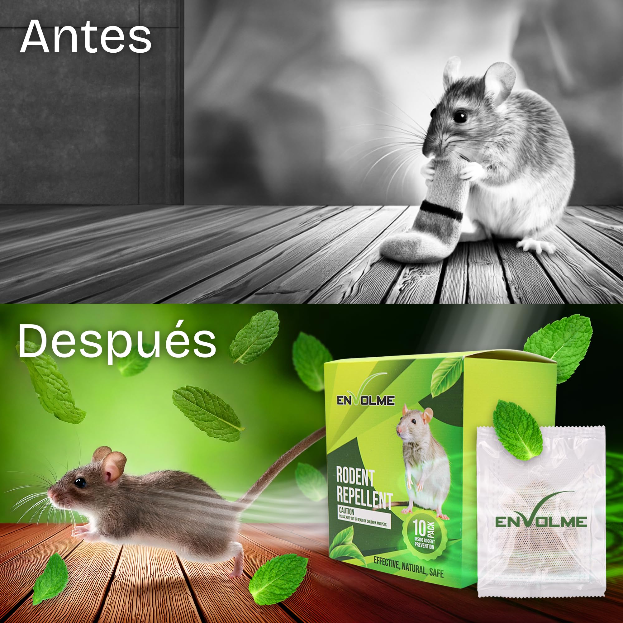 Repelente Ratas y Ratones - Ahuyentador de Ratas y Ratones - hasta 6 Meses de duracion - 10 Bolsas para Interiores y Exteriores Eficaz. Cuidado con el Medio Ambiente No Tóxico