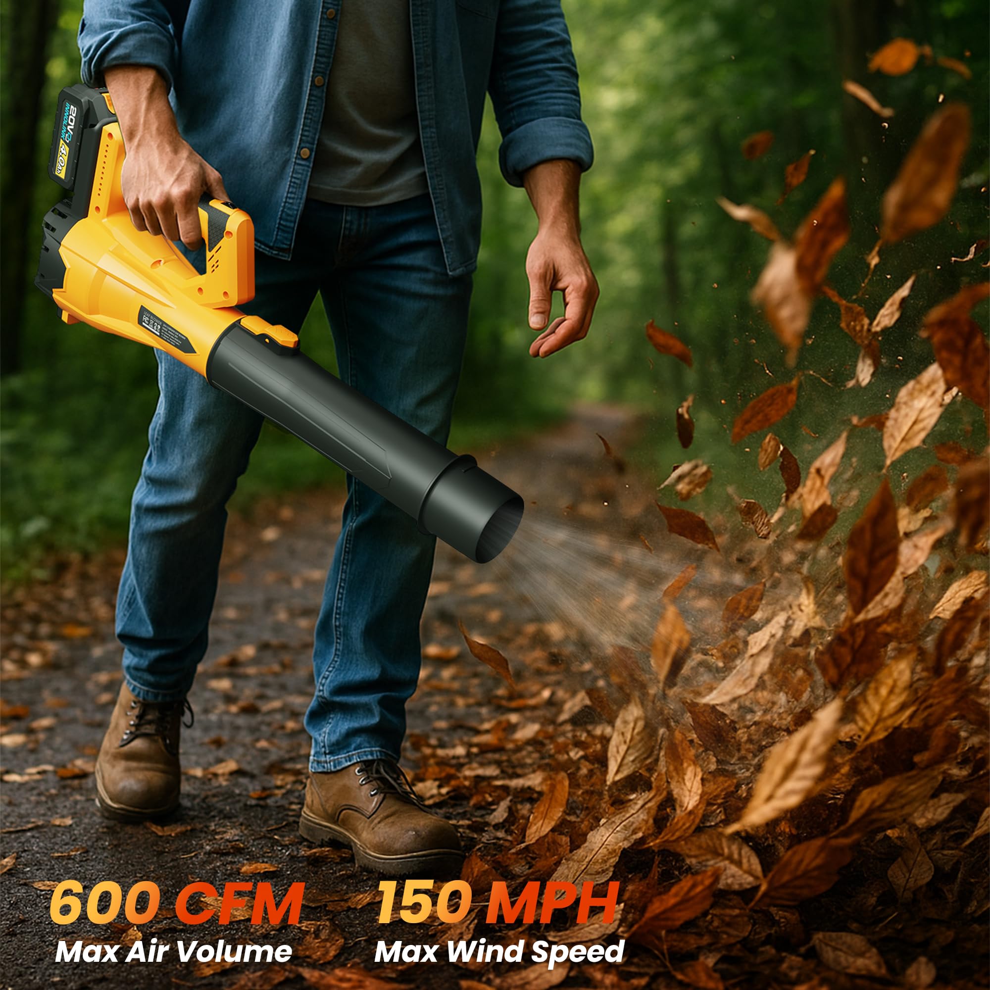 Soffiatore per foglie senza fili con batteria da 4,0 Ah e caricabatterie, potente soffiatore elettrico per foglie con 6 velocità del vento regolabile, detergente leggero e portatile per patio, cura