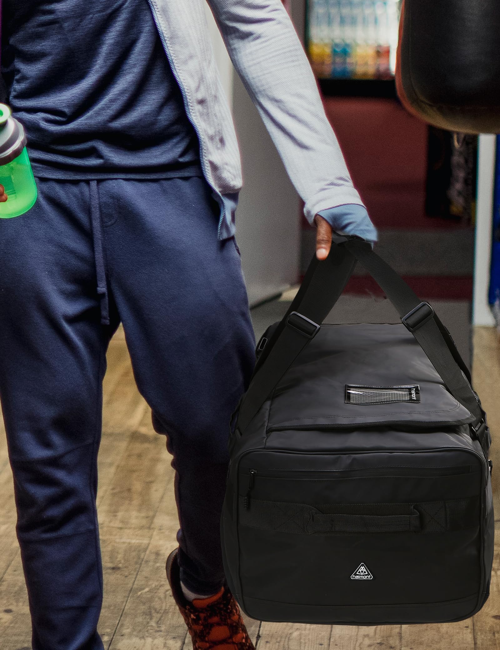 Haimont Mochila deportiva grande con correas para senderismo, viajes, fin de semana y entrenamiento, Negro -, 60L US, Bolsa de lona