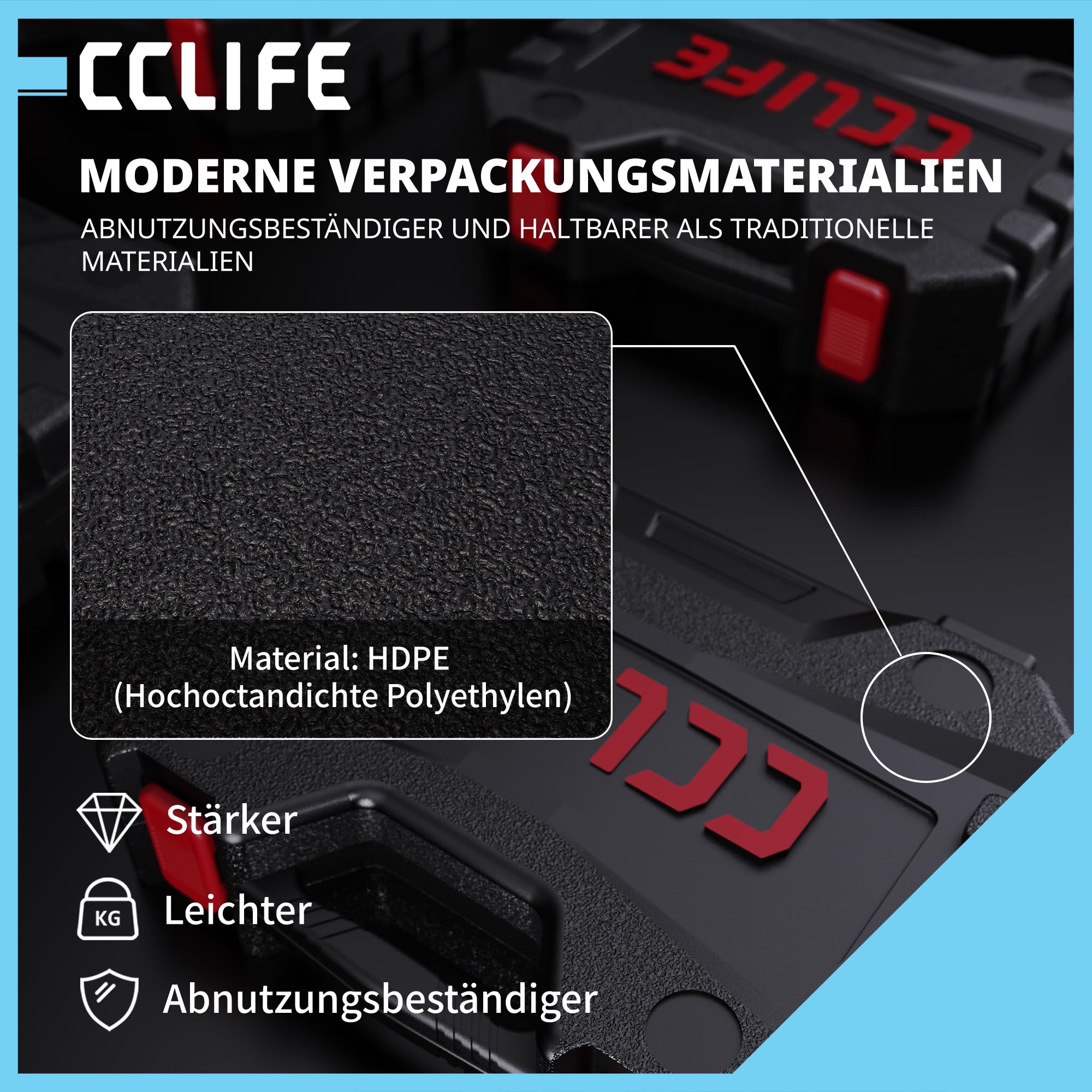 CCLIFE 46-częściowy zestaw narzędzi z grzechotkami 1/4" z nasadkami, przedłużkami i przegubami gimbalnymi do samochodów osobowych i majsterkowiczów w stabilnej walizce na narzędzia