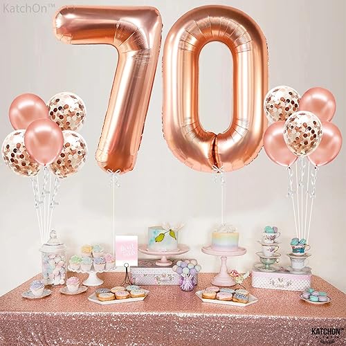 Miniatura 7 de KatchOn, Globo grande de oro rosa con el número 70 de 40 pulgadas, globo de aluminio con confeti para decoraciones de cumpleaños de 70 años, globo