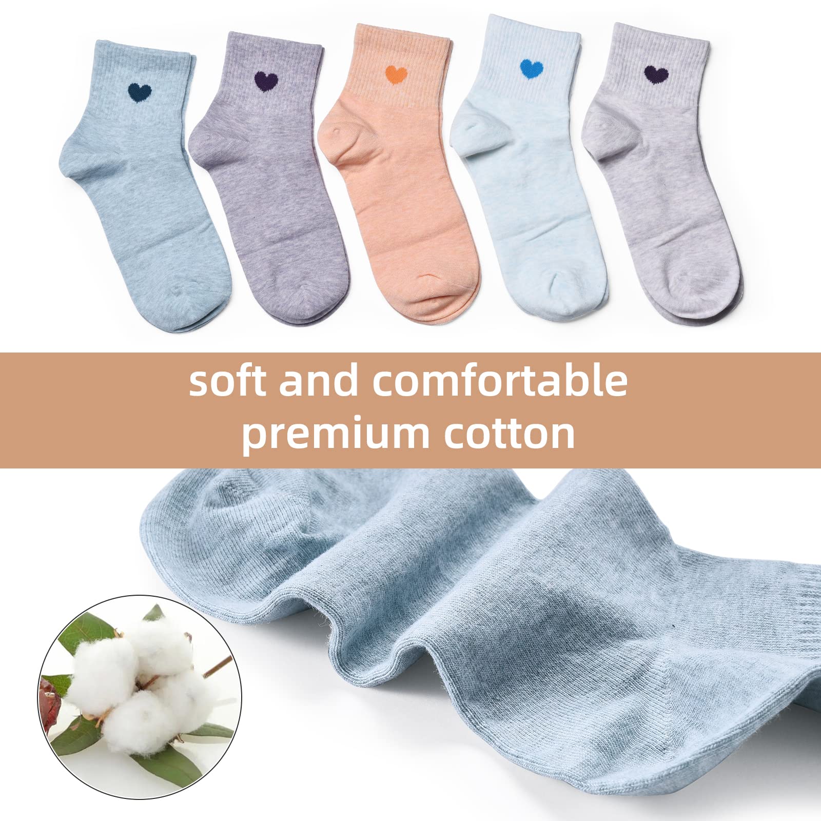 Corlap Calcetines deportivos de algodón para mujer, hasta el tobillo, divertidos y divertidos con diseño de corazón, 5 pares de regalos para madre/ella