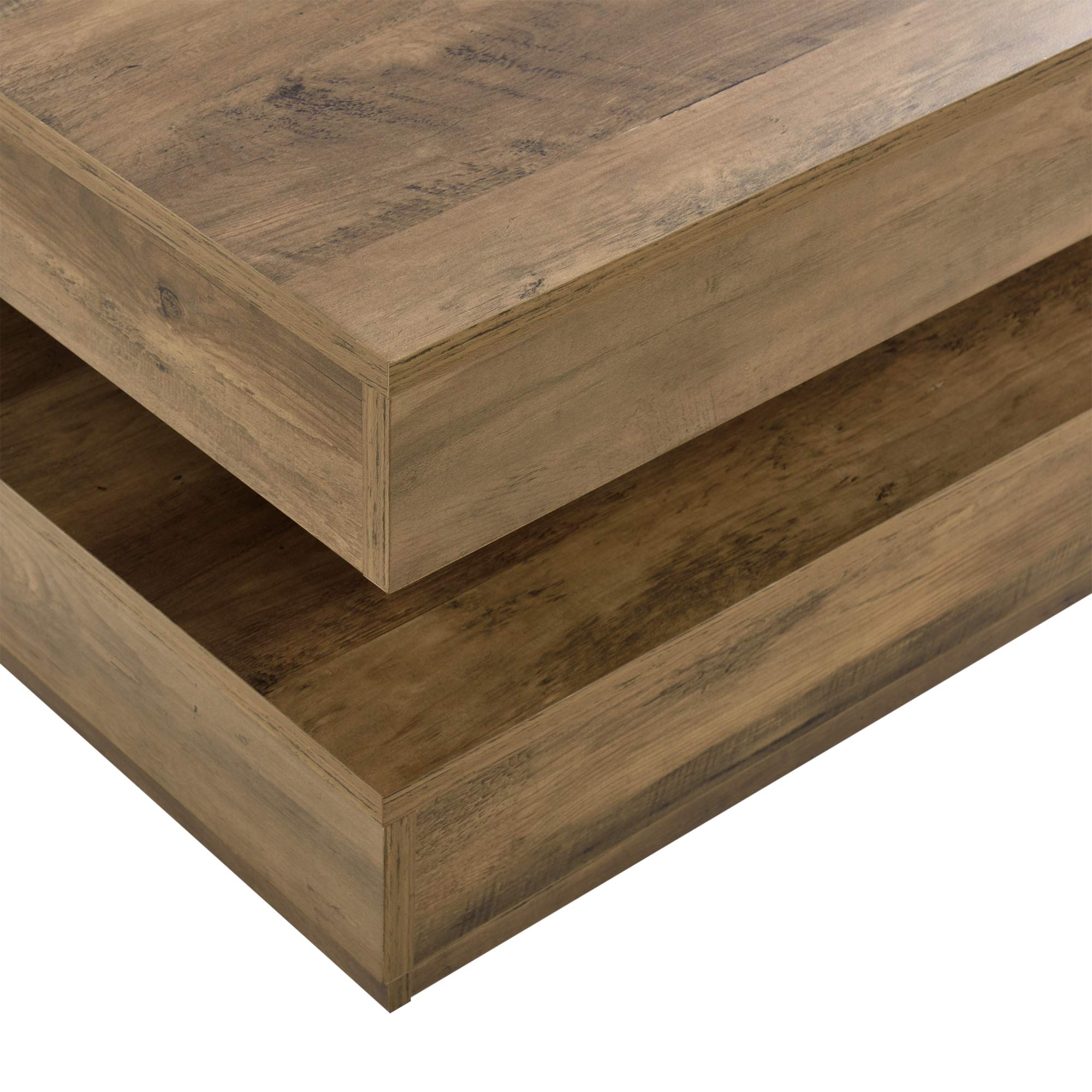 [en.casa] Mesa de Centro Florenz Mesa Baja Cuadrada con Tablero Giratorio y Estante Mueble Auxiliar Mesita para Salón 76 x 76 x 38 cm - Efecto Madera