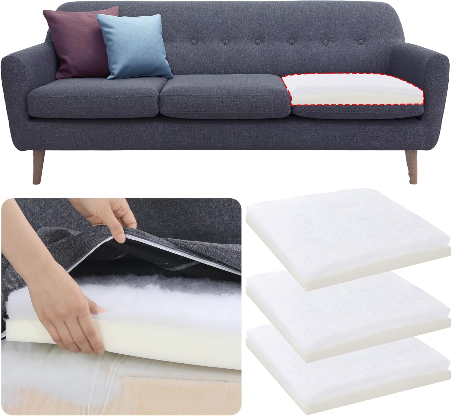 HOMBYS Couch Cushion Inserts Support with Polyester Batting,Couch Supports with