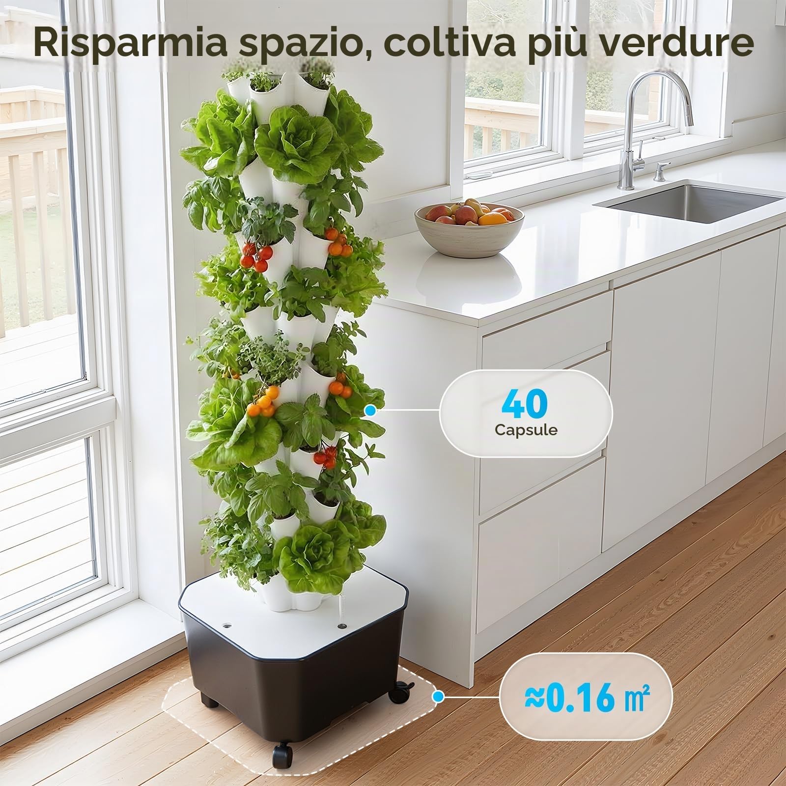 Sistema di coltivazione a torre idroponica,8 piani, 40 posti per piante
