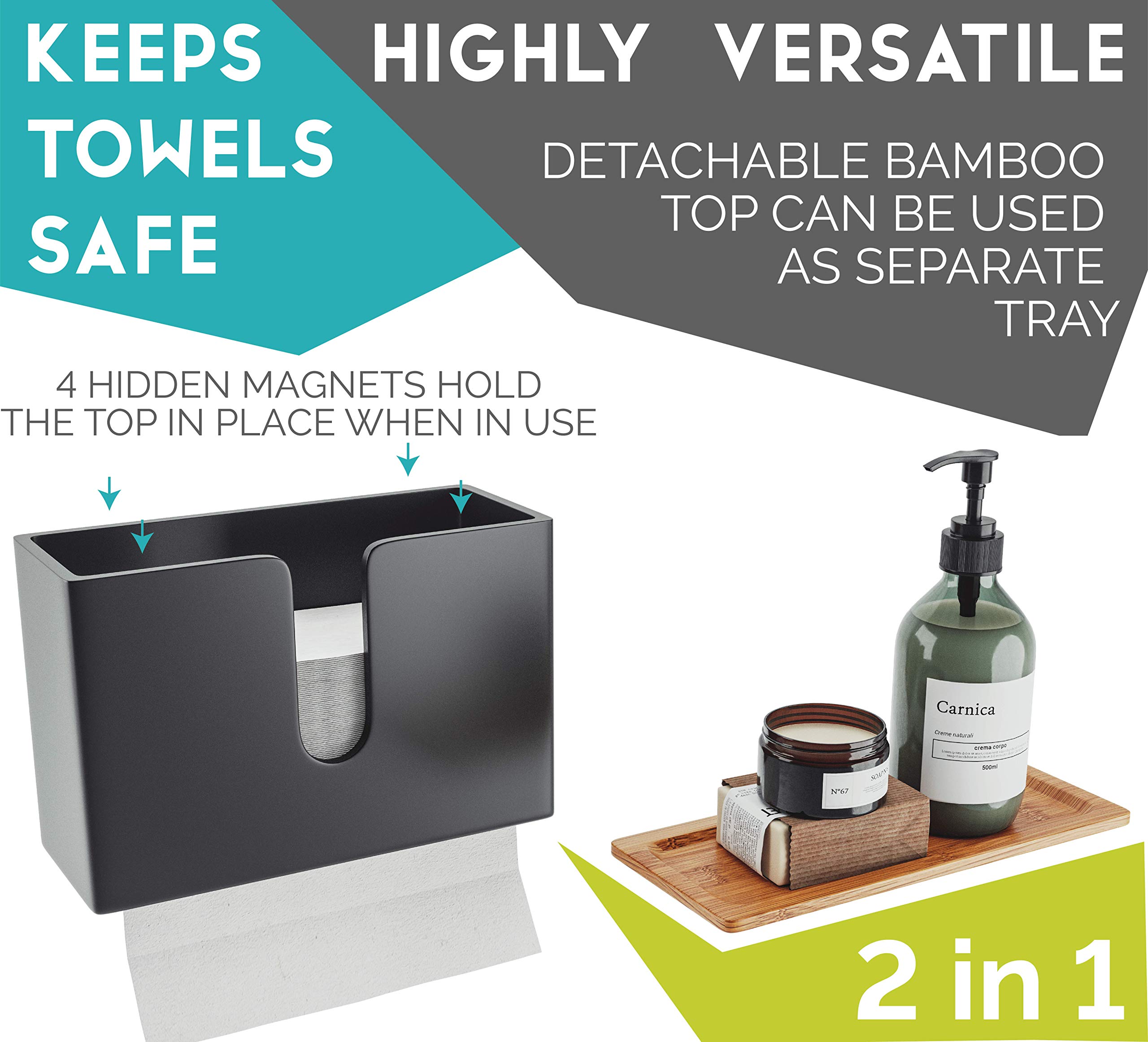 Buy Bamboo Paper Towel Dispenser with Removable Top Tray for Bathroom and Kitchen - Wall Mount ...