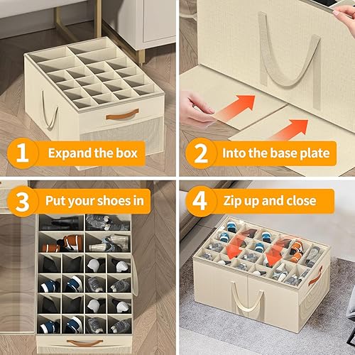 Miniatura 6 de Aokeyee Organizador de zapatos para armario, paquete de 2 cajas grandes de almacenamiento de zapatos para hasta 24-48 pares, organizador de zapatos