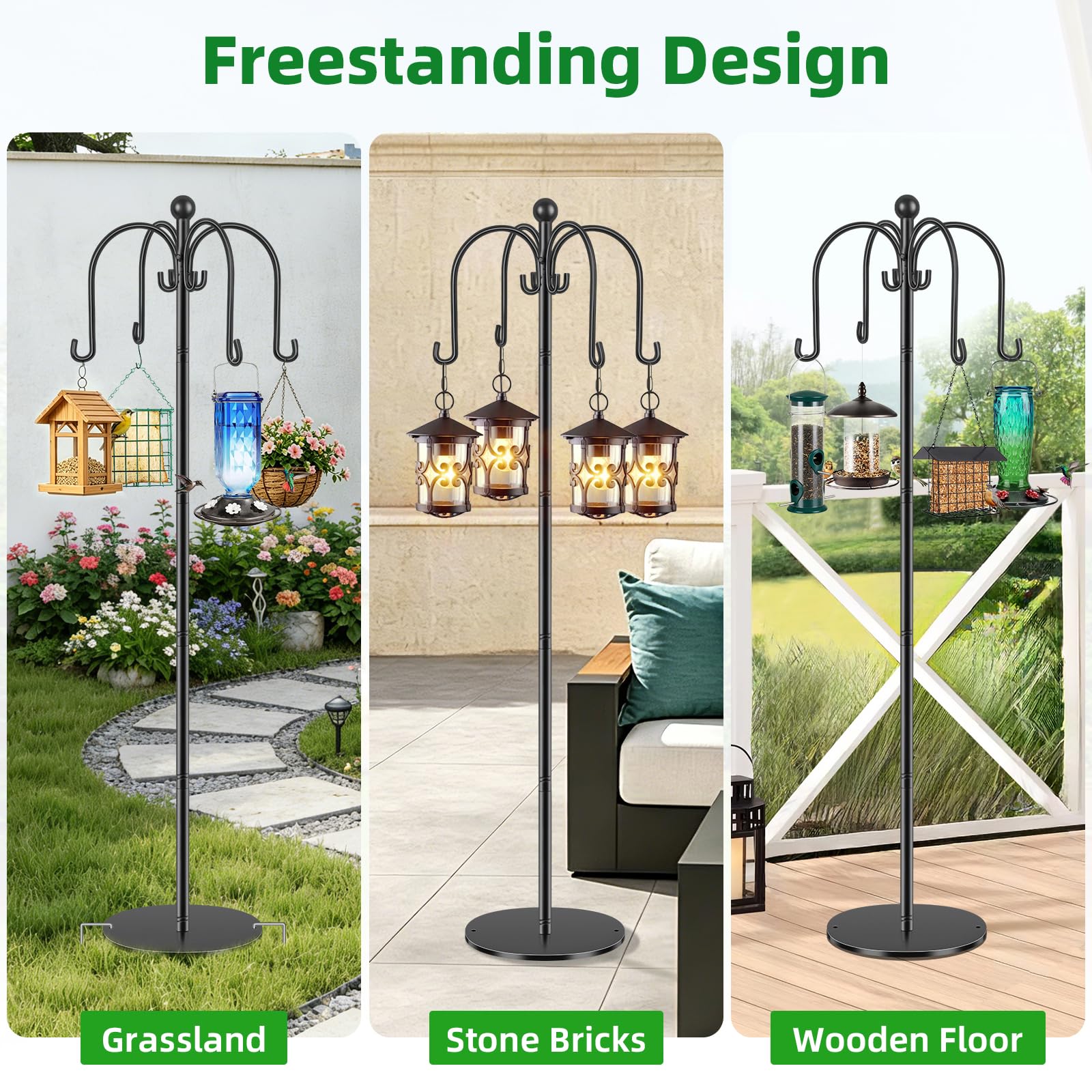 Vogelfutterspender Hängestation, 188 cm, Vogelfutterstation mit 4 Haken, robuste Futterstation für den Garten, freistehende Schäferhaken, Ganoven für Hängelampen, Körbe