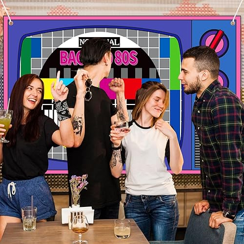 Miniatura 6 de Decoraciones de fondo de fiesta temática de los años 80, pancarta de cumpleaños de los 80, fondo de cabina de fotos de los años 80 para adultos,