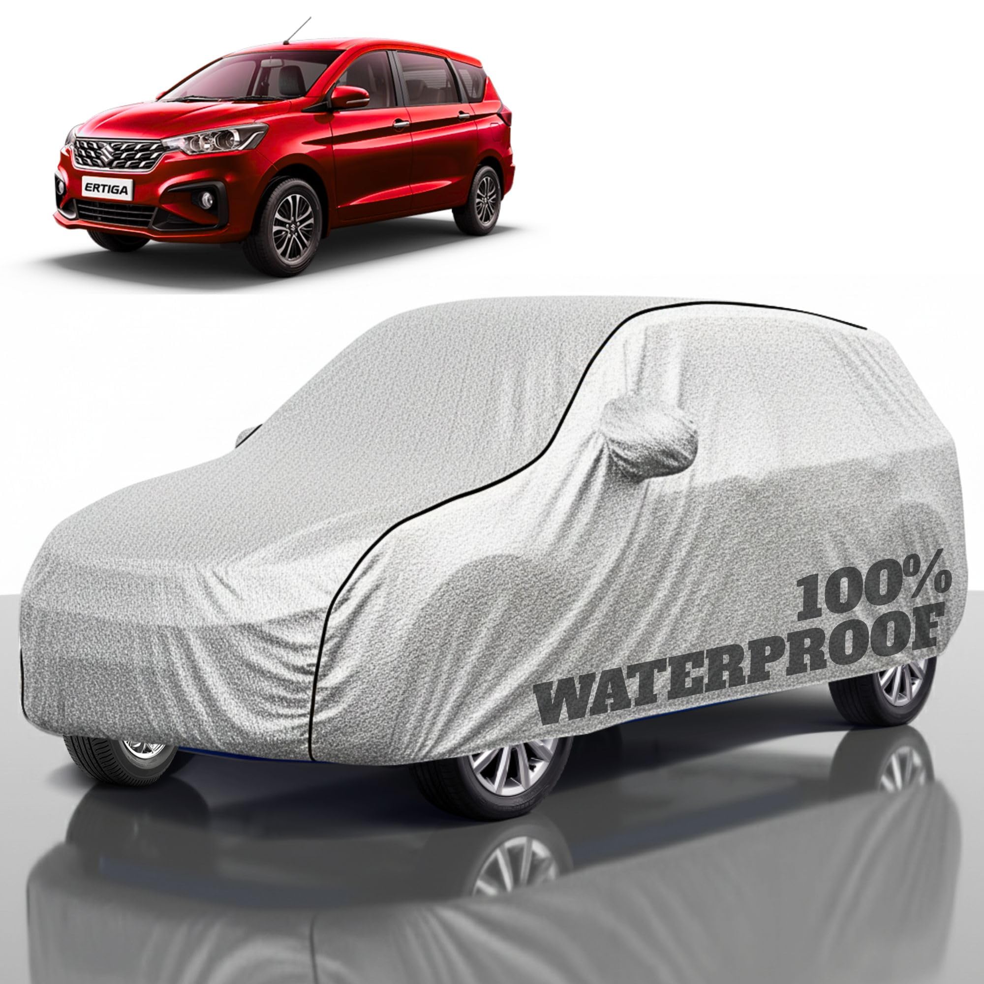 Premium Polyester Car Cover Ertiga All-Weather Protection from Rain, Dust &amp; Sun | UV Resistant Fabric | Full Body Secure Fit for Outdoor &amp; Indoor Parking Silver