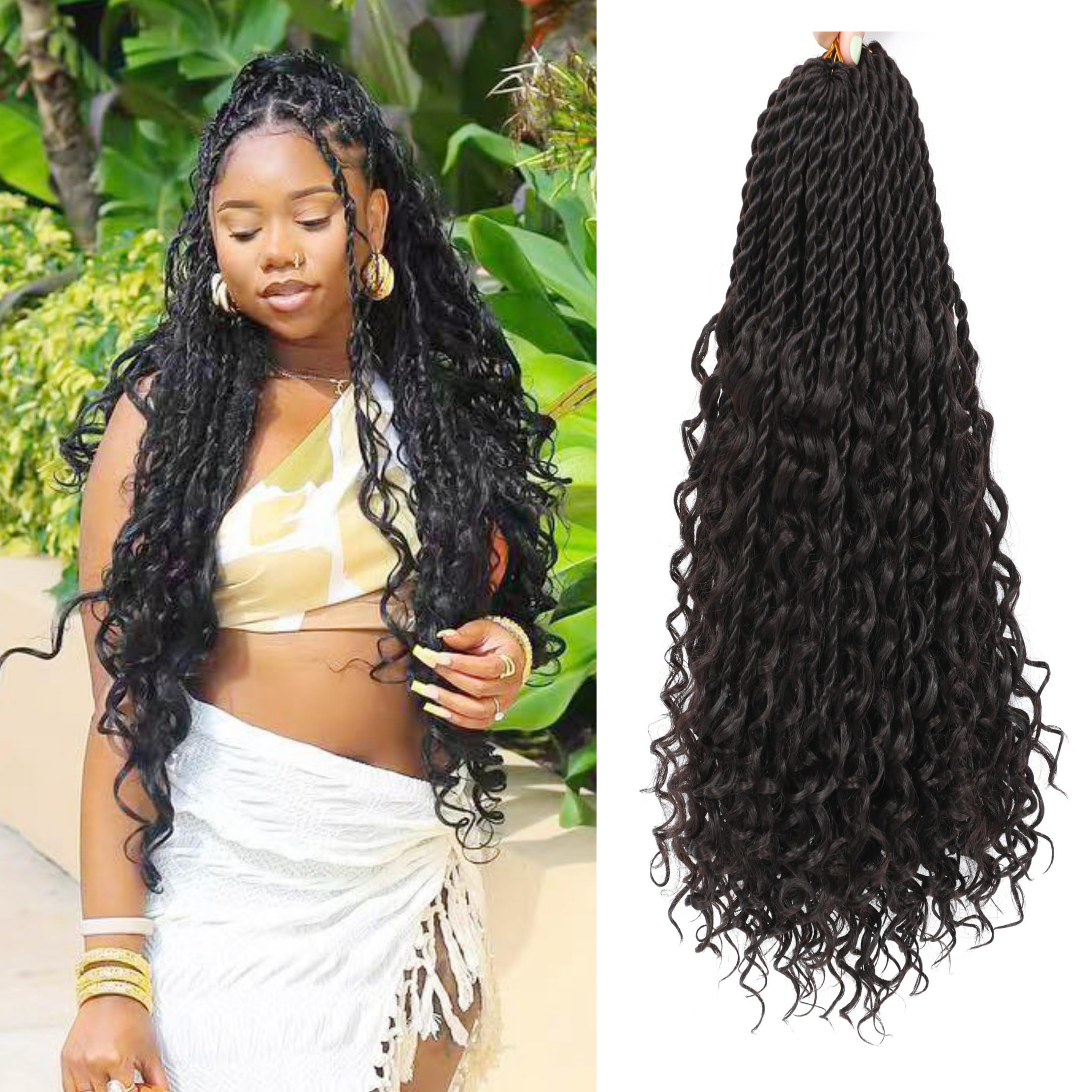 Senegalese Twist Crochet Hair with Curly Ends - 24 Inch Boho Island Twist Crochet Hair 8 Packs Boho Goddess Twist Crochet Hair Pre Looped Crochet