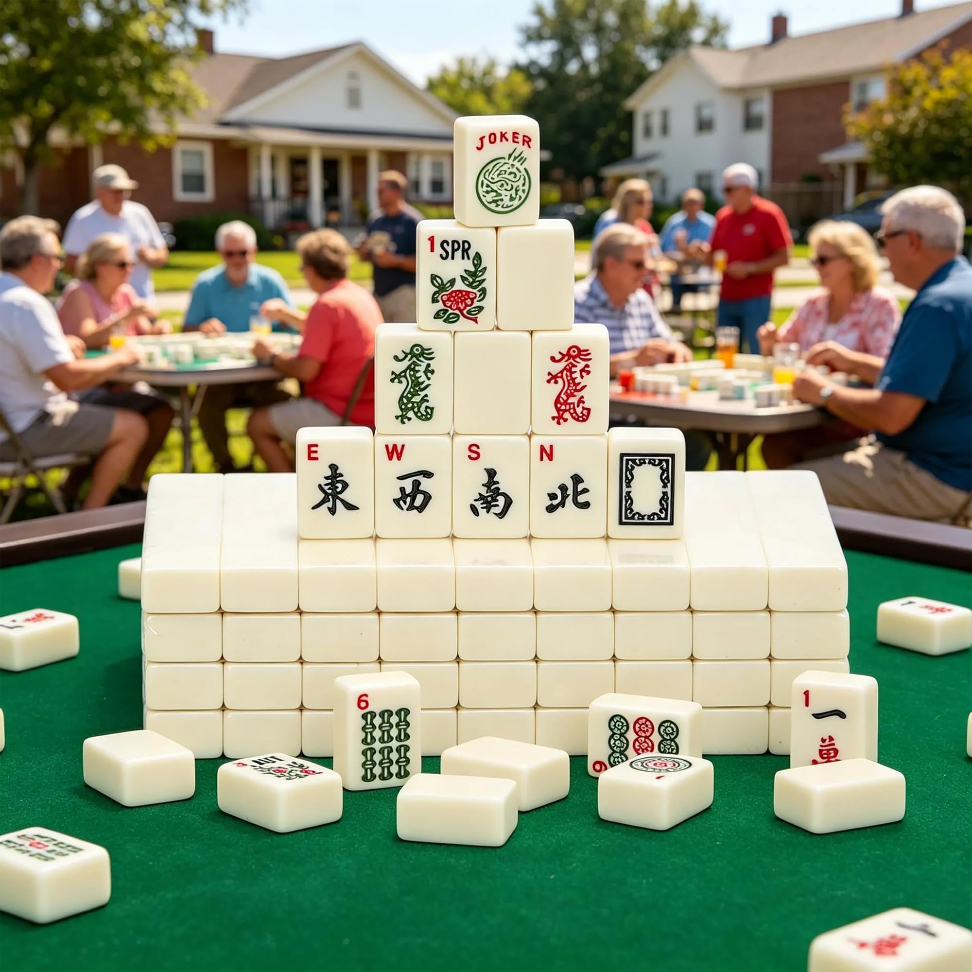 Juego de mahjong americano portátil con mesa | Viajes y uso al aire libre, divertido regalo social para parque y picnic