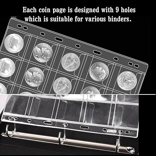Miniatura 10 de Ettonsun Libro de colección de monedas de 398 bolsillos, suministros de colección de monedas, libros de recolección de monedas, 12 billetes y 386