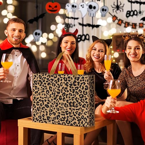 Miniatura 6 de PerKoop 4 bolsas de regalo de leopardo extragrandes de 20 x 16 pulgadas, bolsas de regalo reutilizables no tejidas para recuerdos de fiesta de la
