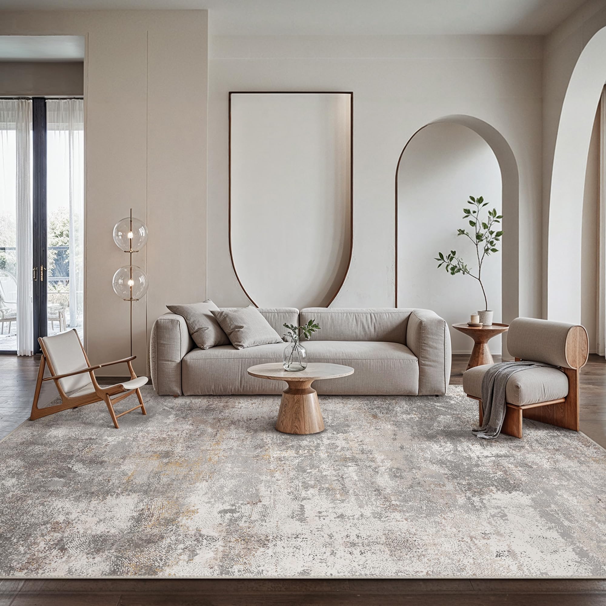 GENIMO Washable 6x9 Area Rugs for Living Room, Non Slip Modern Abstract Rug, Machine Washable Stain Resistant Low Pile Soft Carpet for Bedroom, Dining