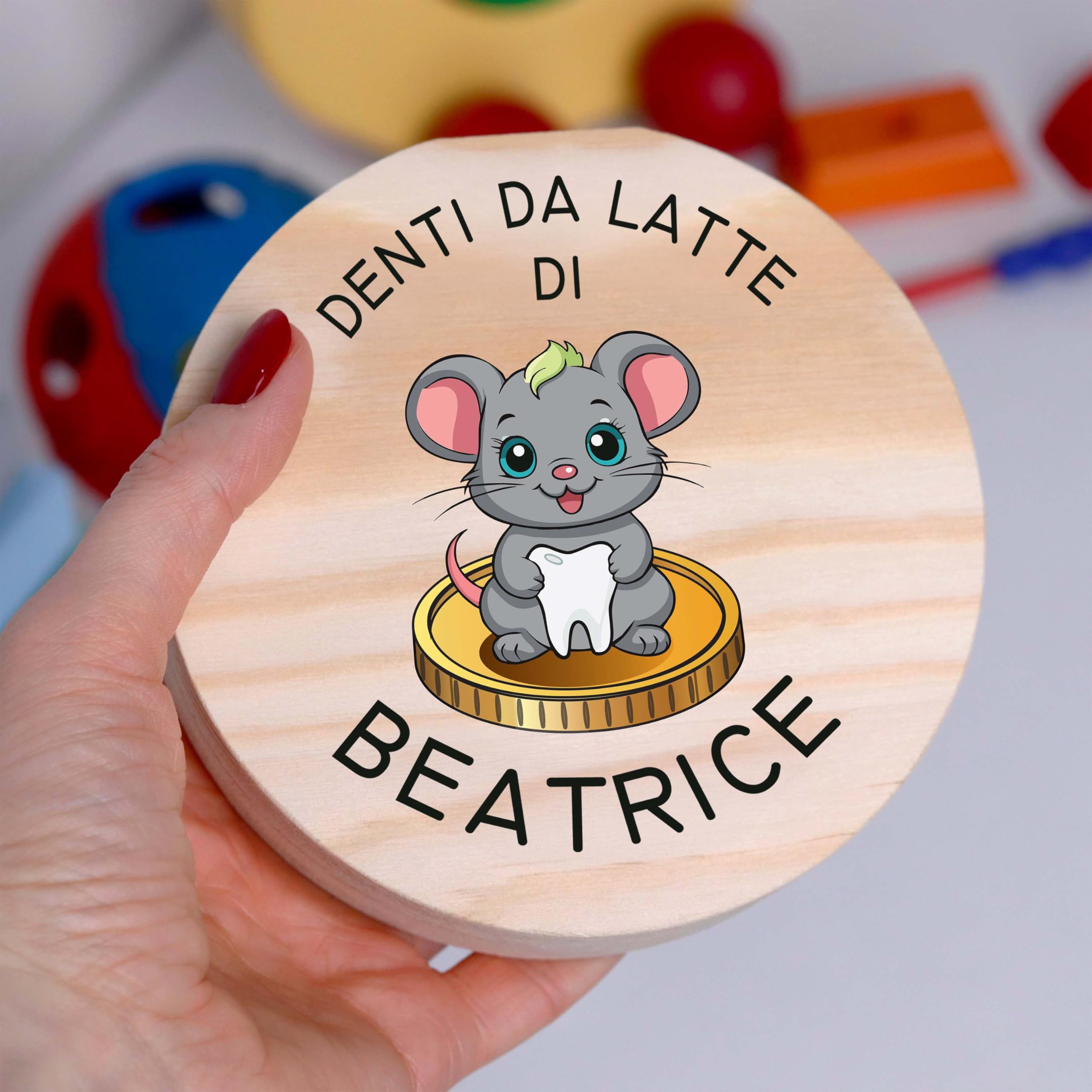 LAUBLUST Scatolina dei dentini personalizzata con nome – Scatola in legno con il topolino dei denti | Regalo per bambini e bambine – Scatola per denti da latte con pinzetta – Ricordo d’infanzia