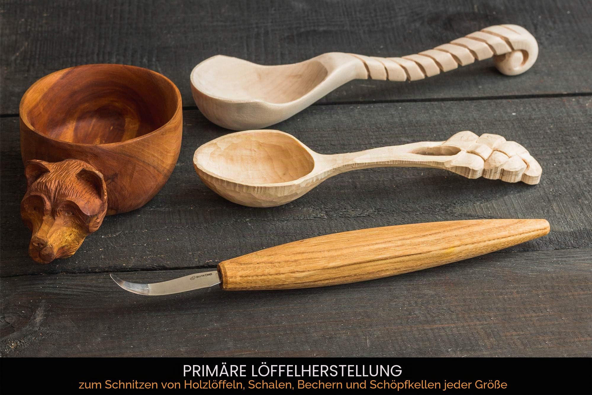 BeaverCraft Hakenmesser Holzschnitzerei SK4s Langmesser Schnitzwerkzeuge zum Löffelschnitzen 6cm Langer Griff 20cm Löffelmesser Holzschnitzwerkzeuge Schüssel Kuksa Schnitzwerkzeug