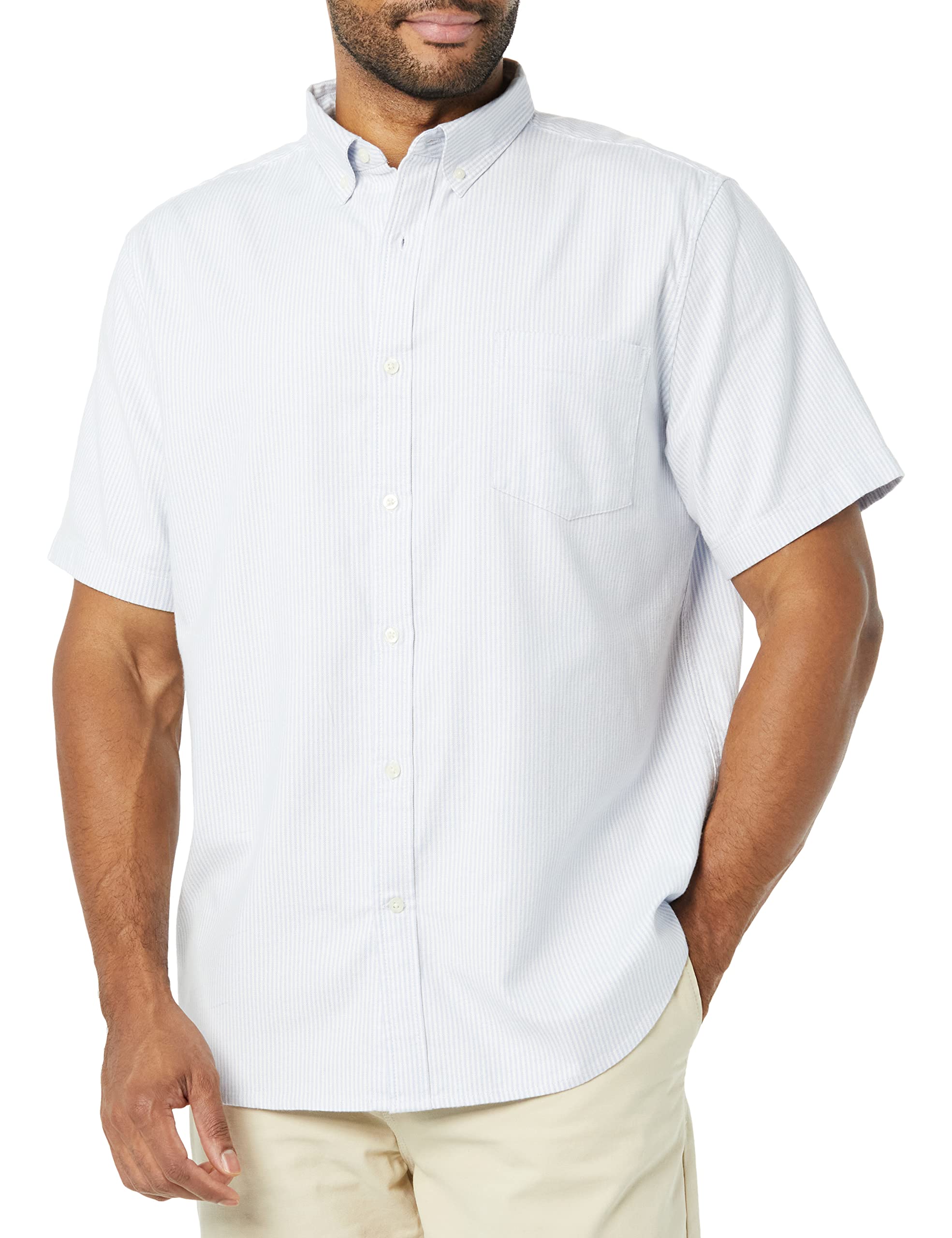 Amazon Essentials Camisa Oxford elástica de manga corta con bolsillo y corte ajustado Hombre