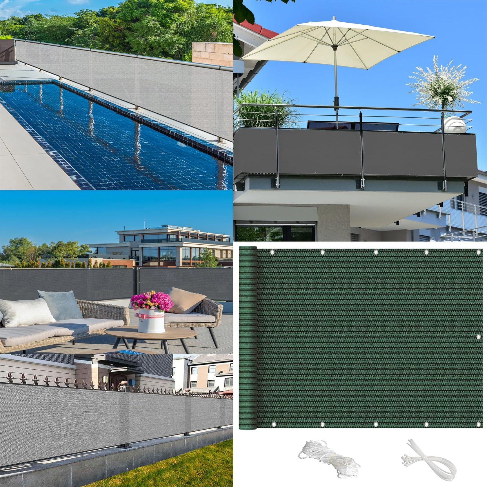 GLDYTVF Outdoor Balcony Balustrade Posts 70x750 cm Dark Green Anti Peeping UV Resistant Fence for Deck Patio & Backyard Privacy with Cable Ties