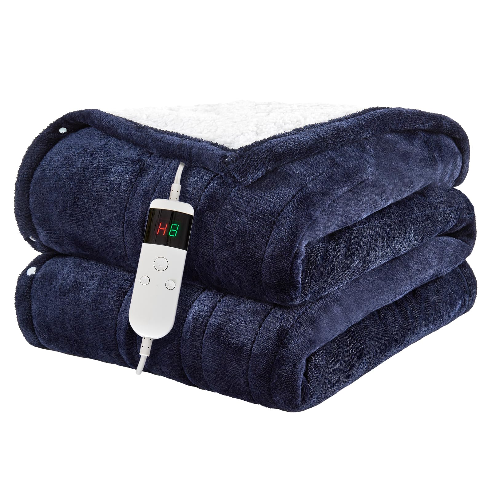 Electric Blanket with Auto Shut Off, 150 x 180 cm, 10 Heat Levels up to 8 Hours, Auto Shut-Off Timer, Overheat Protection, Machine Washable, Blanket