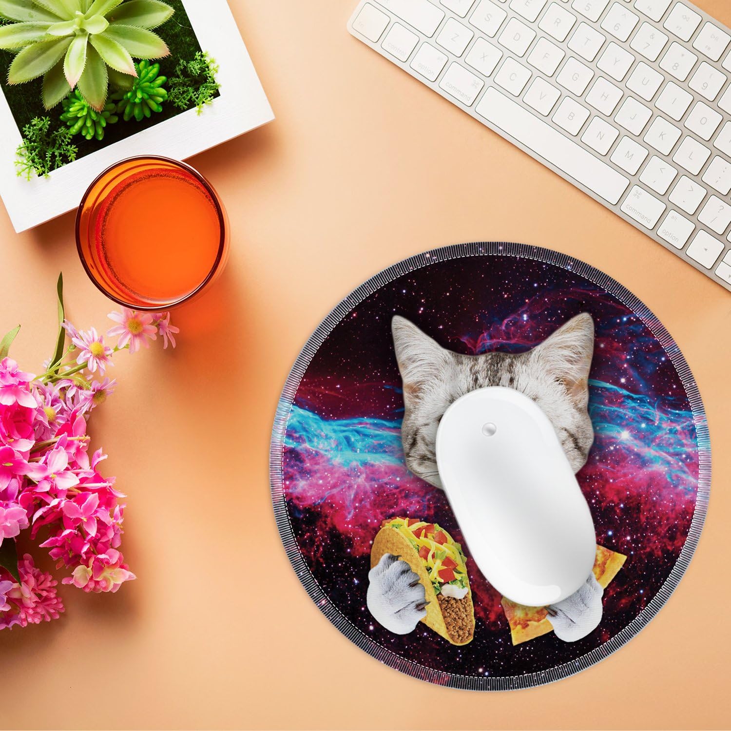 Galdas Mouse Pad Mousepad Round Gaming Mouse Pad Rubber Base Cloth Mouse Pads for Computers Laptop (Updated Version) … … (Space Cat)