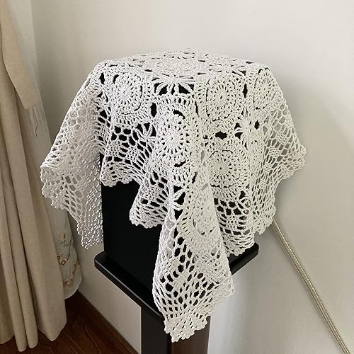 Miniatura 2 de Hsvanyr Tapete rectangular de algodón hecho a mano con encaje de ganchillo, centros de mesa para comedor (19 x 72 pulgadas, color blanco)